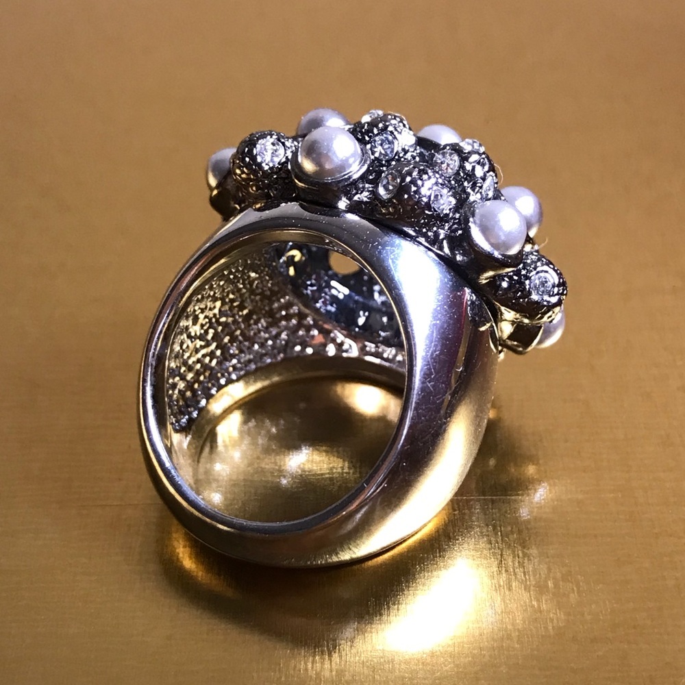 Vintage Heirloom Chunky Pearls Crystal Silver Ring - Picture 8 of 16